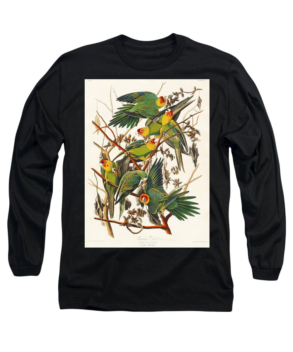 Carolina Parrots Long Sleeve T-Shirt featuring the mixed media Carolina Parrots. John James Audubon by World Art Collective