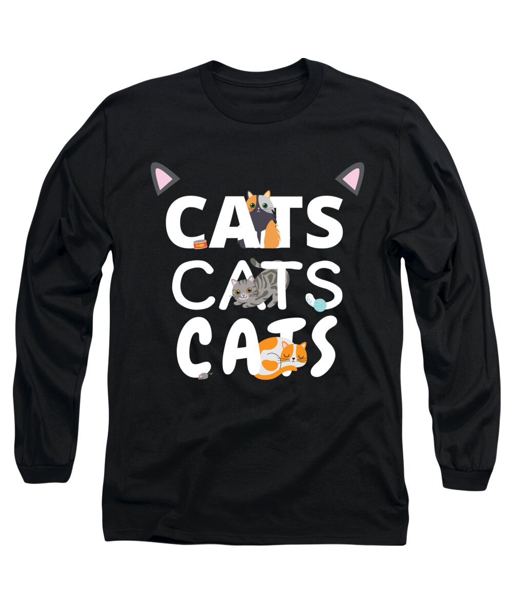 Kitten Long Sleeve T-Shirt featuring the digital art Cats Cats Cats Kitten Kitty Cat Pet Feline Gift by Mister Tee