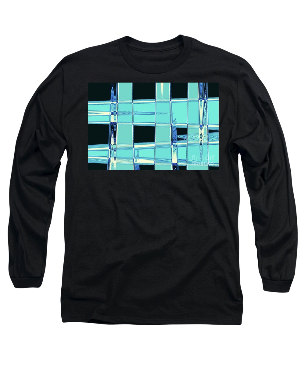 Abstract; Digital Art; Photo Manipulation; Wave; Cubes; Black; White; Turquoise; Aqua; Blue; Horizontal; Long Sleeve T-Shirt featuring the digital art Chill by Tina Uihlein