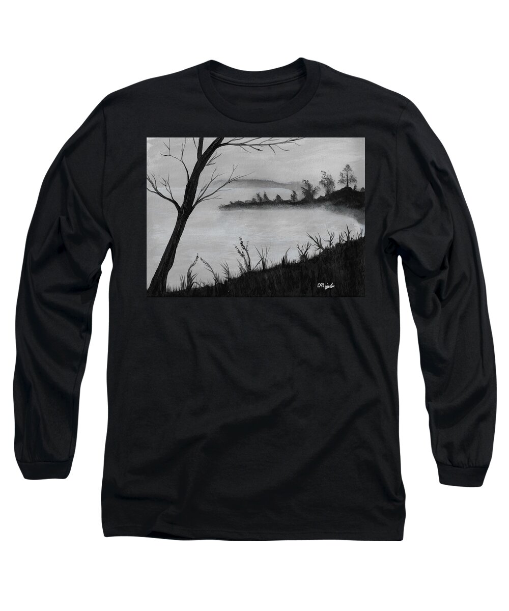 Monochrome Long Sleeve T-Shirt featuring the painting Cloudy night by David Bigelow