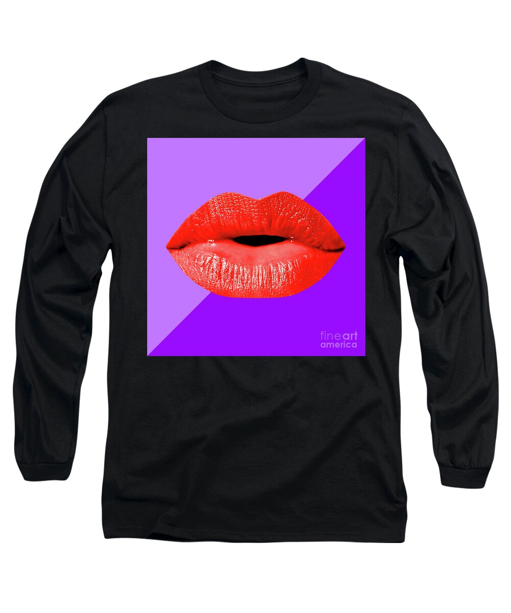 Lips Long Sleeve T-Shirt featuring the mixed media Colorful Lips Mask - Red by Chris Andruskiewicz