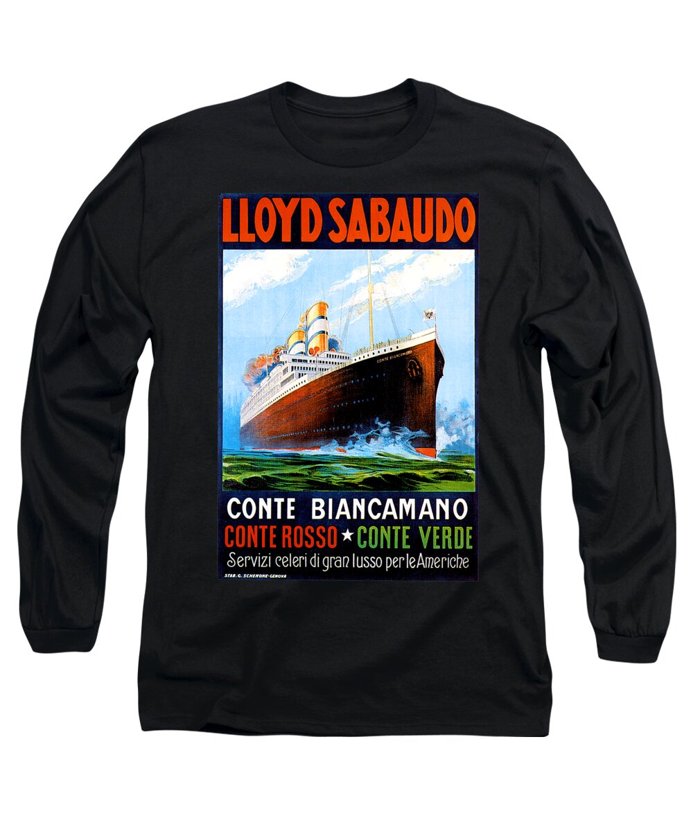 Conte Biancamano Long Sleeve T-Shirt featuring the painting Conte Biancamano Conte Rosso Conte Verde Cruise Ships Poster 1925 by Unknown