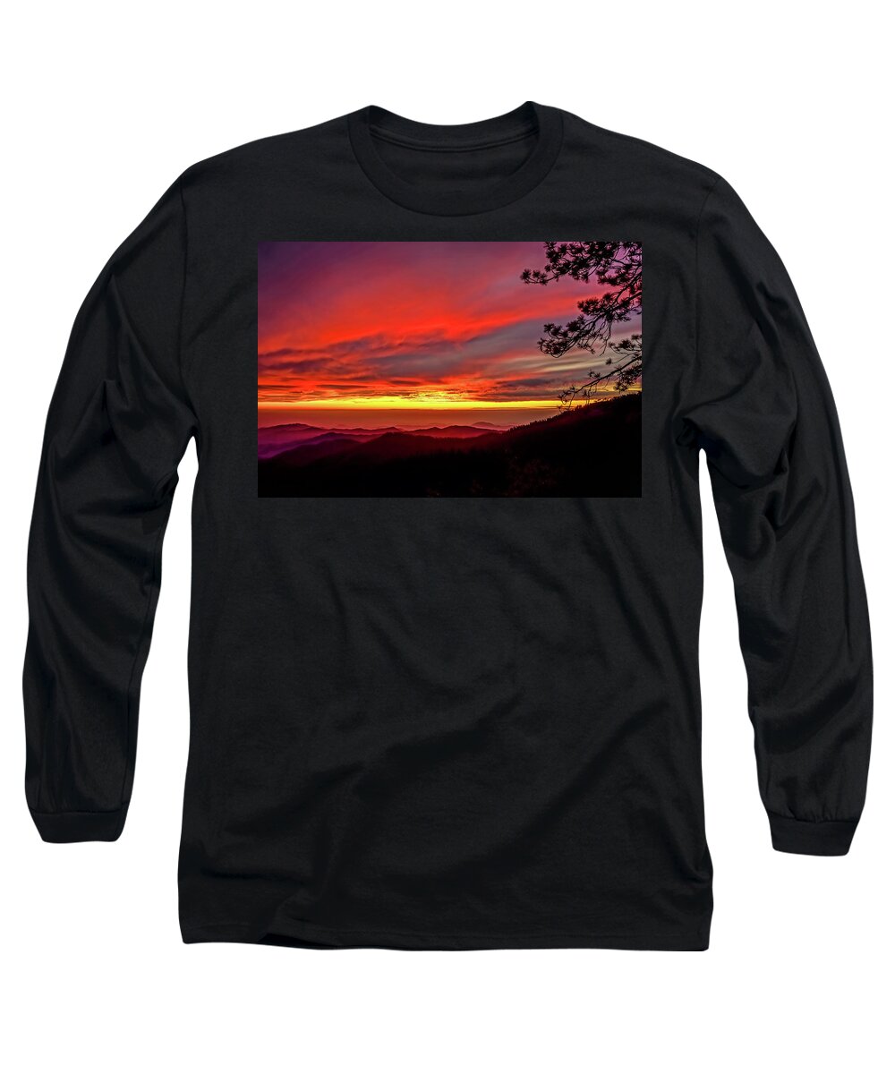 Crimson Long Sleeve T-Shirt featuring the photograph Crimson Sunset by Brett Harvey