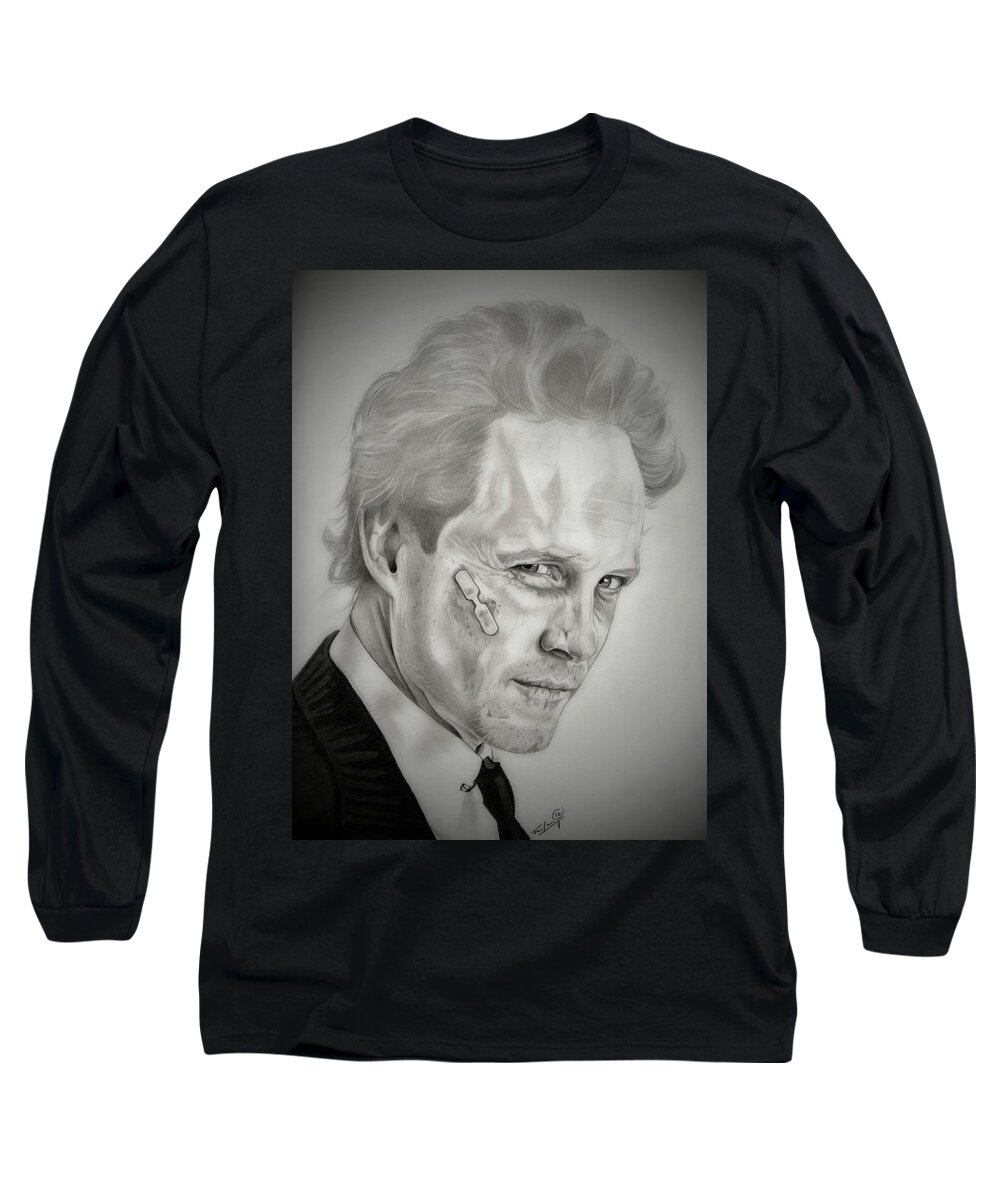 Dean Winters Long Sleeve T-Shirt featuring the drawing Dean Winters - Mayhem - Black and White Edition by Fred Larucci