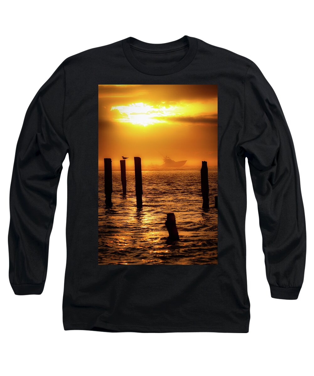 North Carolina Long Sleeve T-Shirt featuring the photograph Deep Sea Fishing at Sunrise by Dan Carmichael