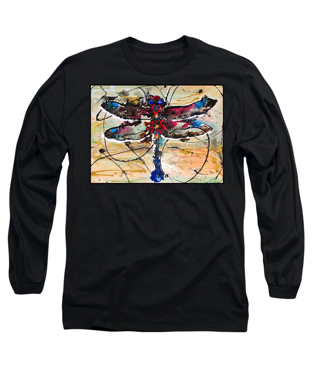 Dragonfly Long Sleeve T-Shirt featuring the painting Dragon fly fly away by Sergio Gutierrez