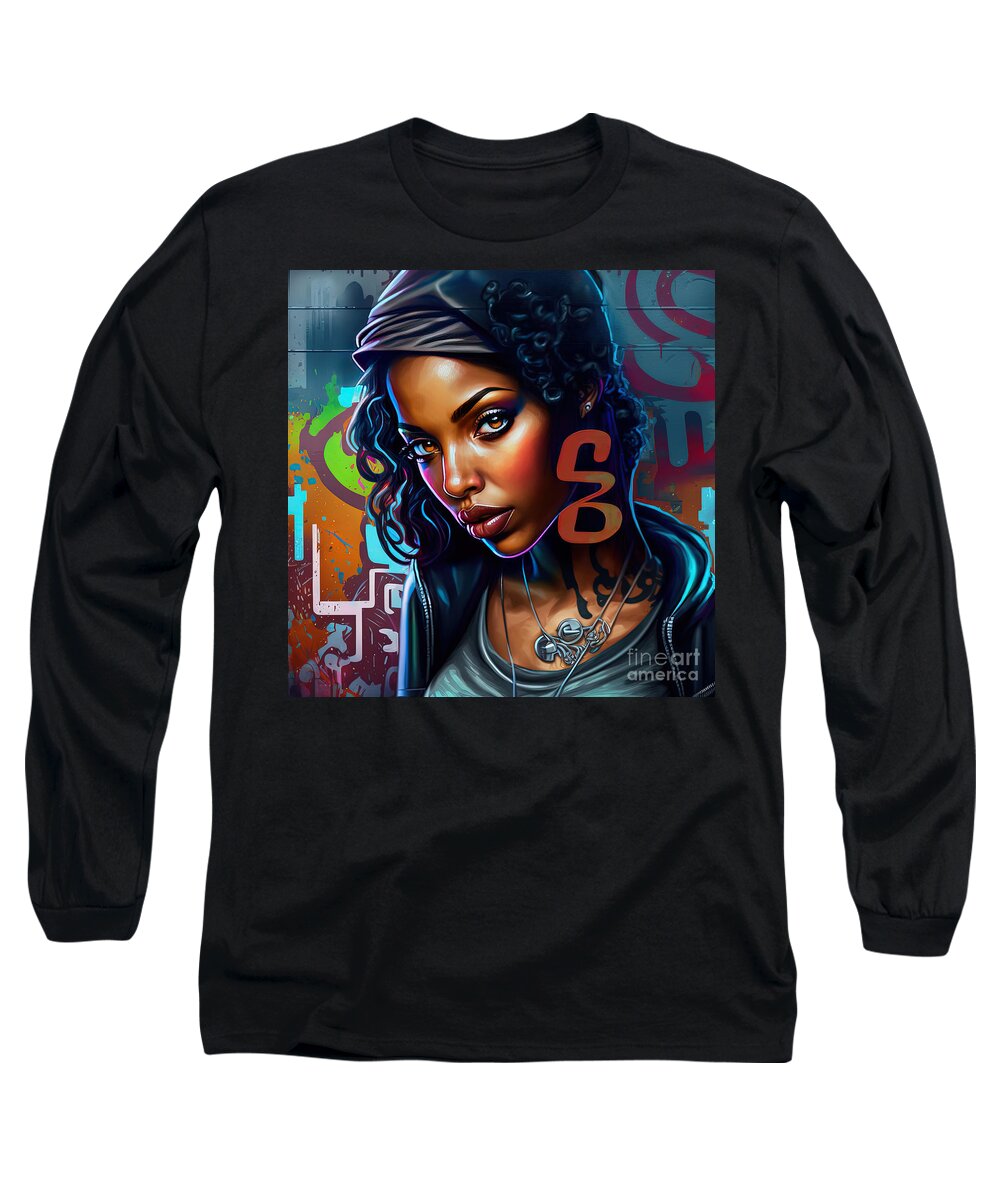 Ebony Long Sleeve T-Shirt featuring the digital art Ebony Graffiti Design Series 1113-03 by Carlos Diaz