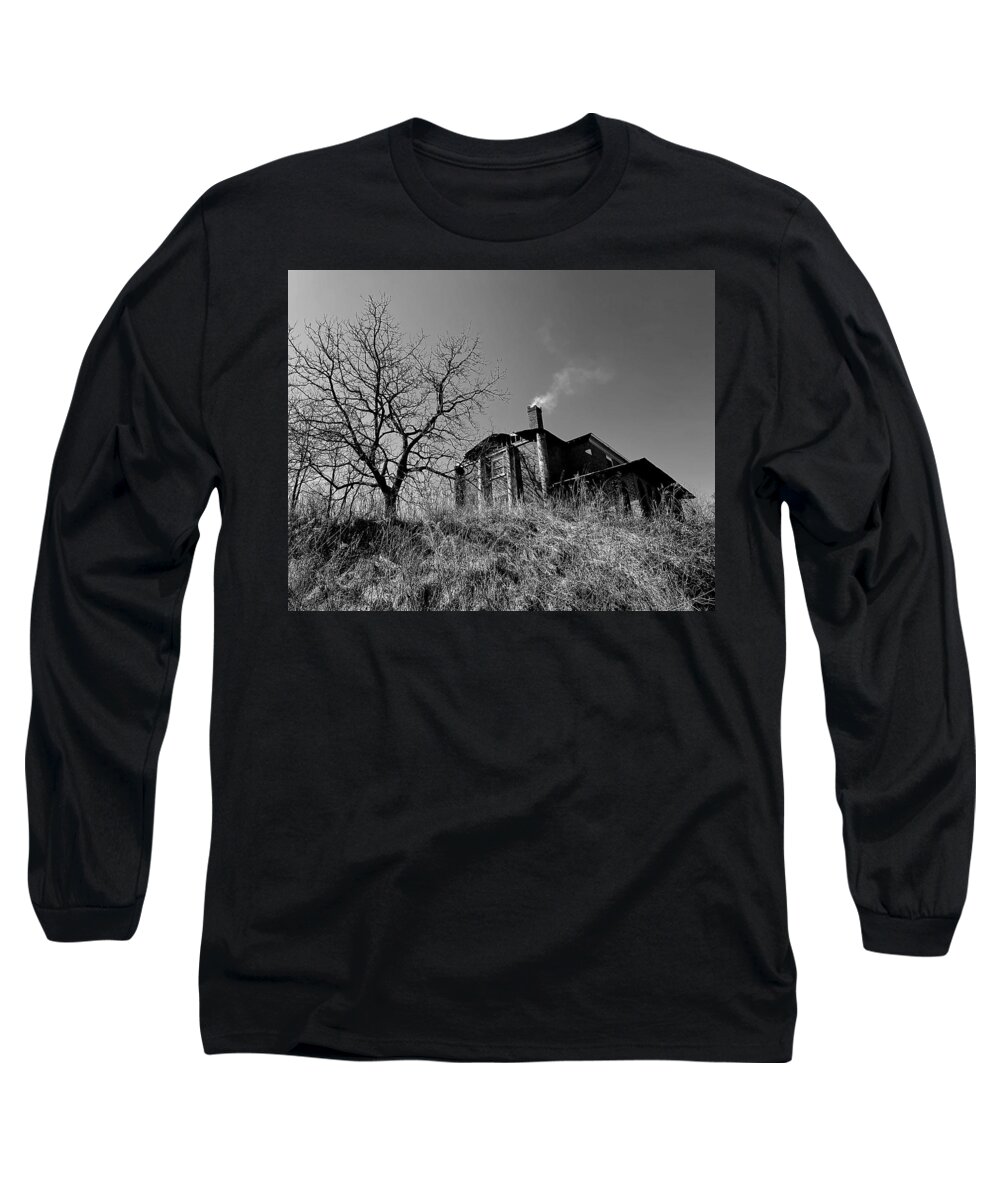 House Long Sleeve T-Shirt featuring the photograph Eerie in the Country BW by Lee Darnell