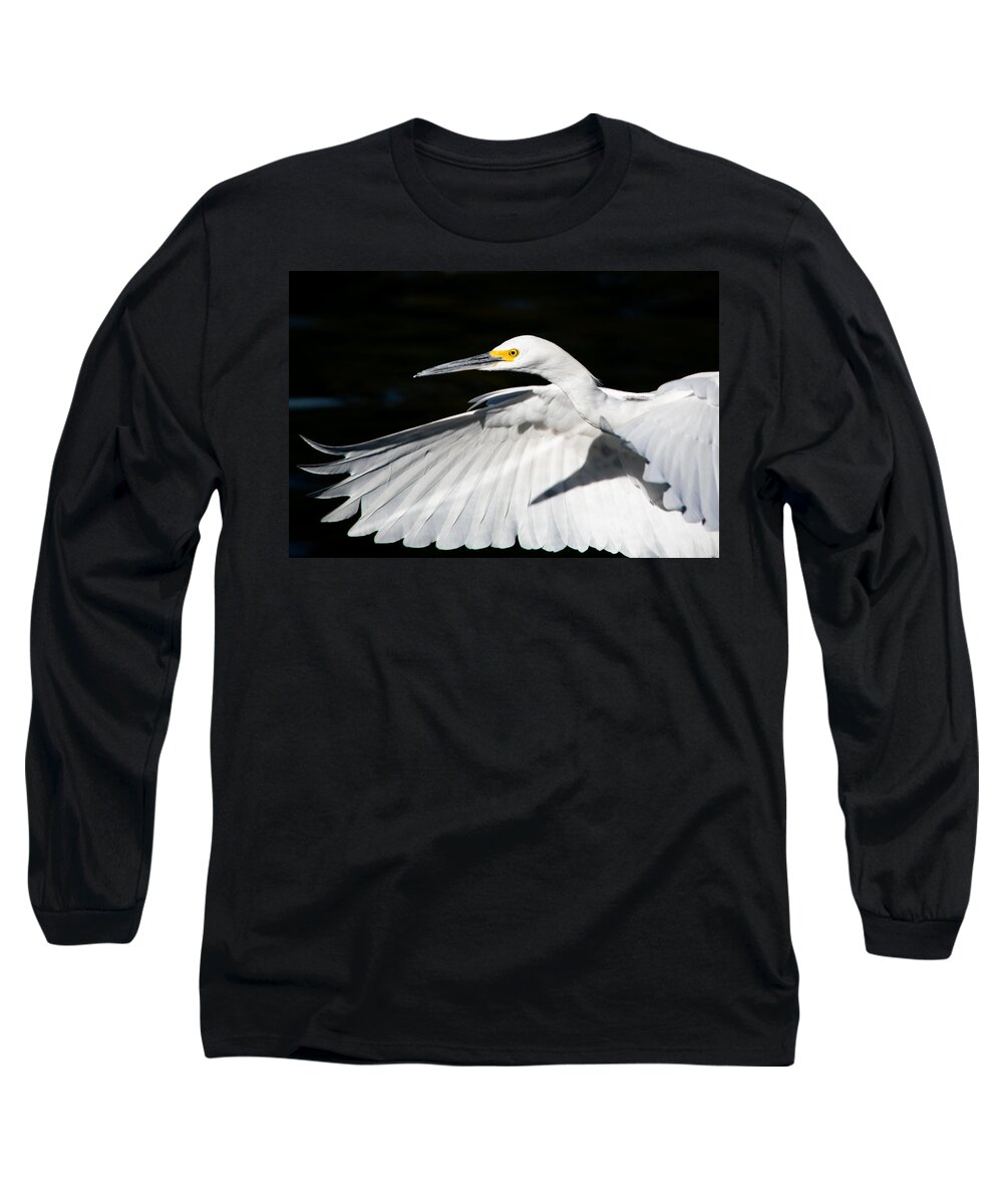 Egret Long Sleeve T-Shirt featuring the photograph Egret in Flight by Bonny Puckett