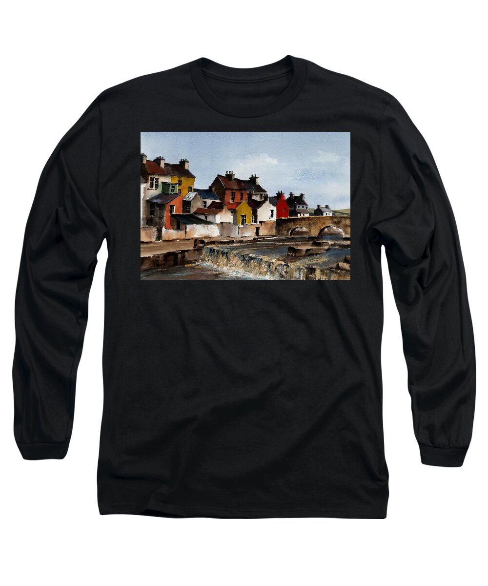 Ireland Long Sleeve T-Shirt featuring the painting Ennistymon, Clare by Val Byrne