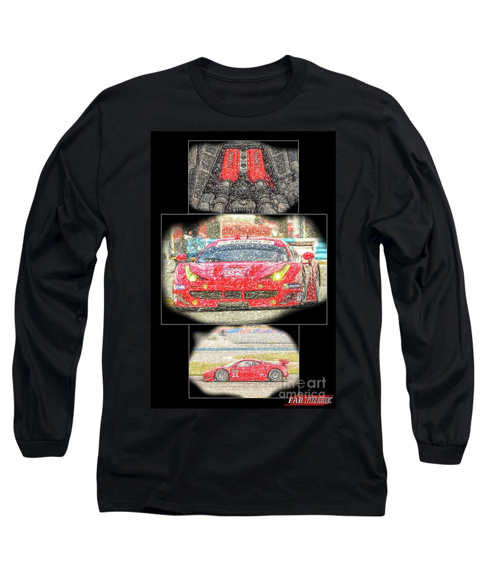 Ferrari Long Sleeve T-Shirt featuring the drawing Ferrari 458 race sketch by Darrell Foster