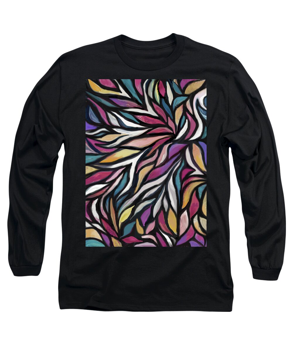 Flowing Leaves Pattern Long Sleeve T-Shirt featuring the digital art Flowing Leaves by Jean Batzell Fitzgerald