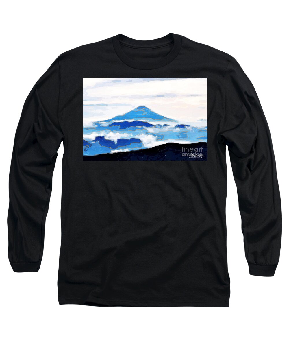 Abstract Long Sleeve T-Shirt featuring the digital art Fuji with Clouds Abstract by Chris Armytage