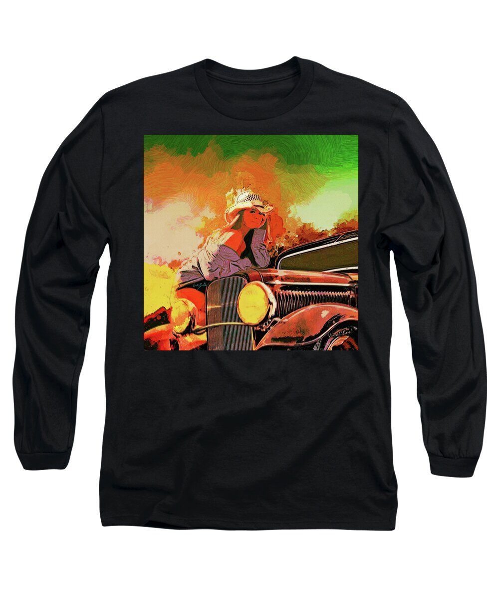 Hot Rod Pinup Long Sleeve T-Shirt featuring the photograph Golden Girl Makes With The Look by Chas Sinklier