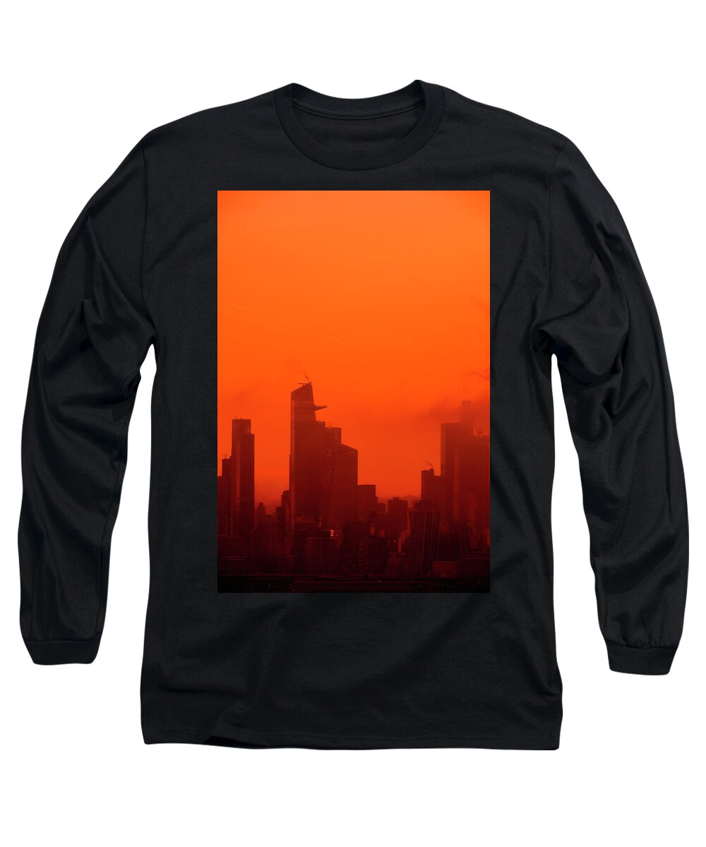 Golden Hour Long Sleeve T-Shirt featuring the photograph Golden Hour Light over Hudson Yards by Alina Oswald