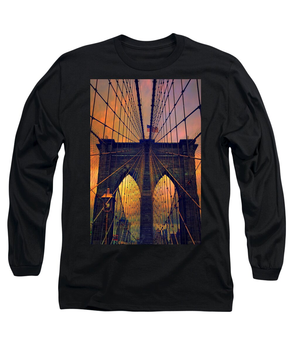 Brooklyn Bridge Long Sleeve T-Shirt featuring the photograph Gothic Gloaming II by Jessica Jenney