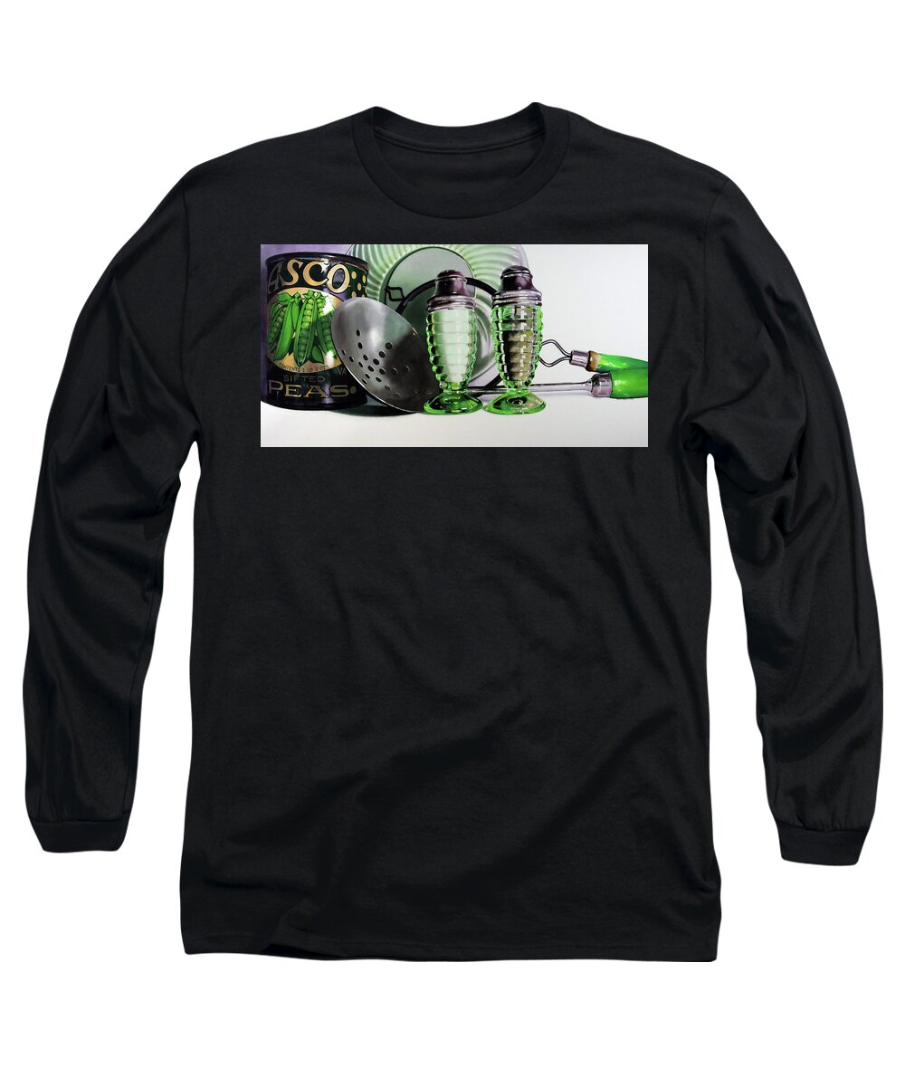Vintage Vegetable Can Long Sleeve T-Shirt featuring the painting Green by Denny Bond