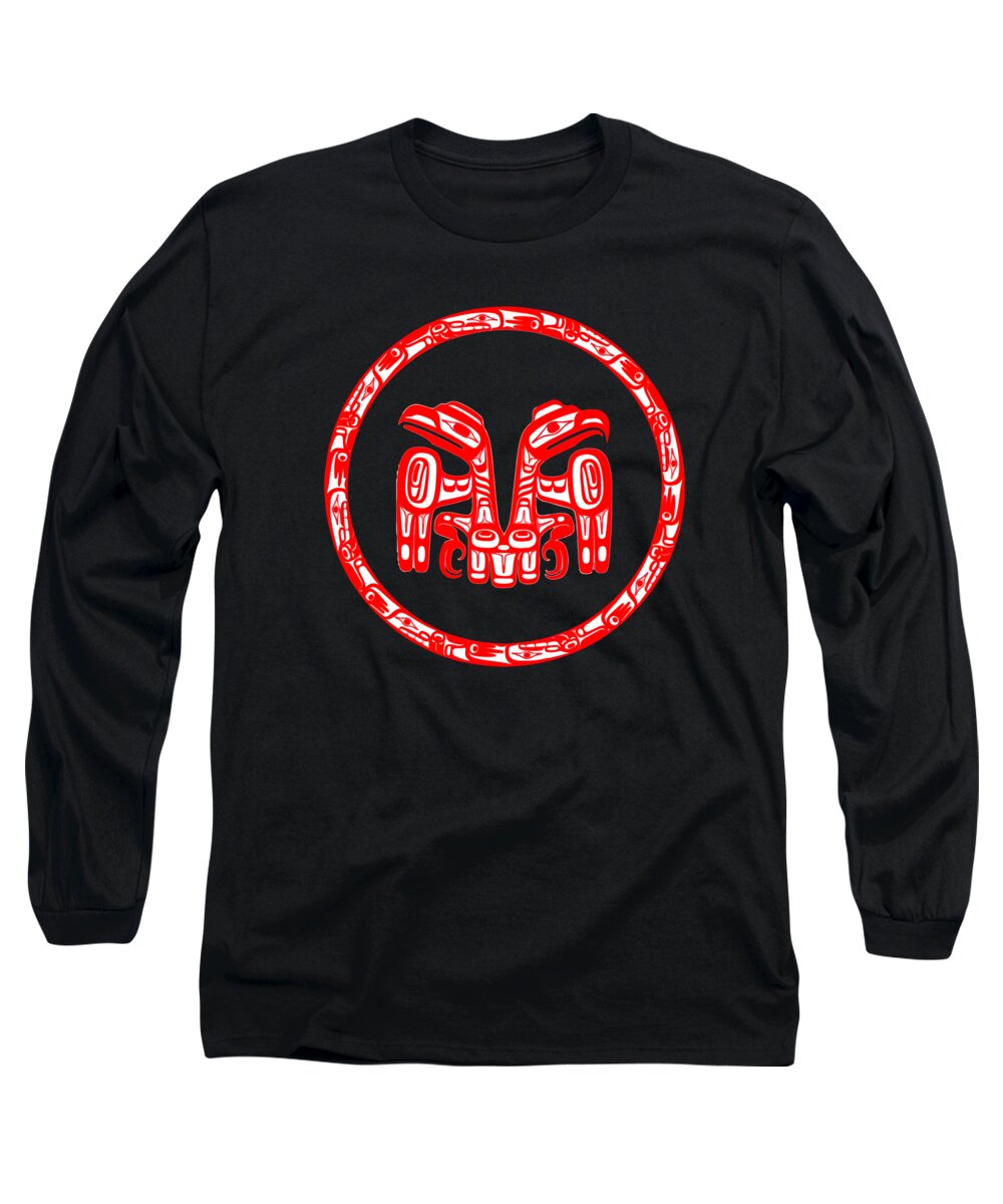 Haida Long Sleeve T-Shirt featuring the digital art Haida Crest Double Red Eagles Pacific Northwest Coast by Peter Ogden
