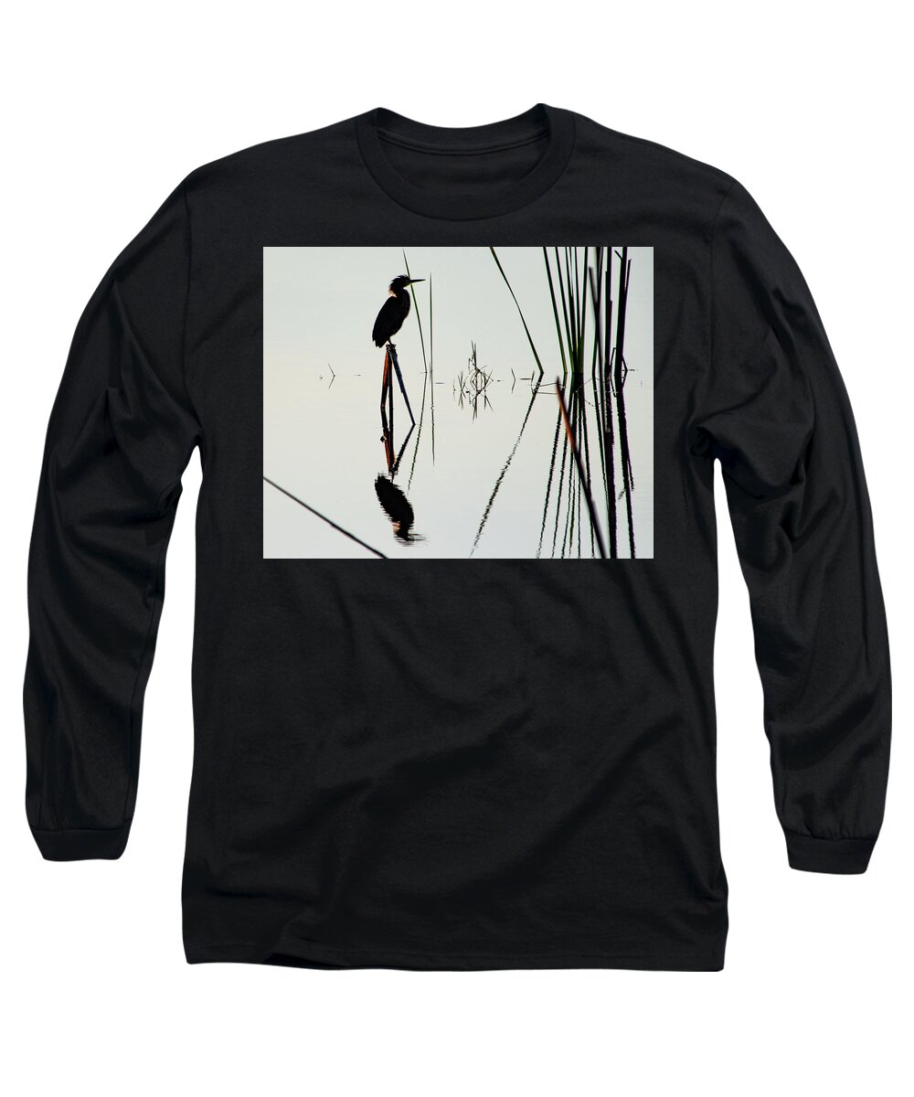 Green Heron Long Sleeve T-Shirt featuring the photograph Heron in a Marsh by Bradford Martin