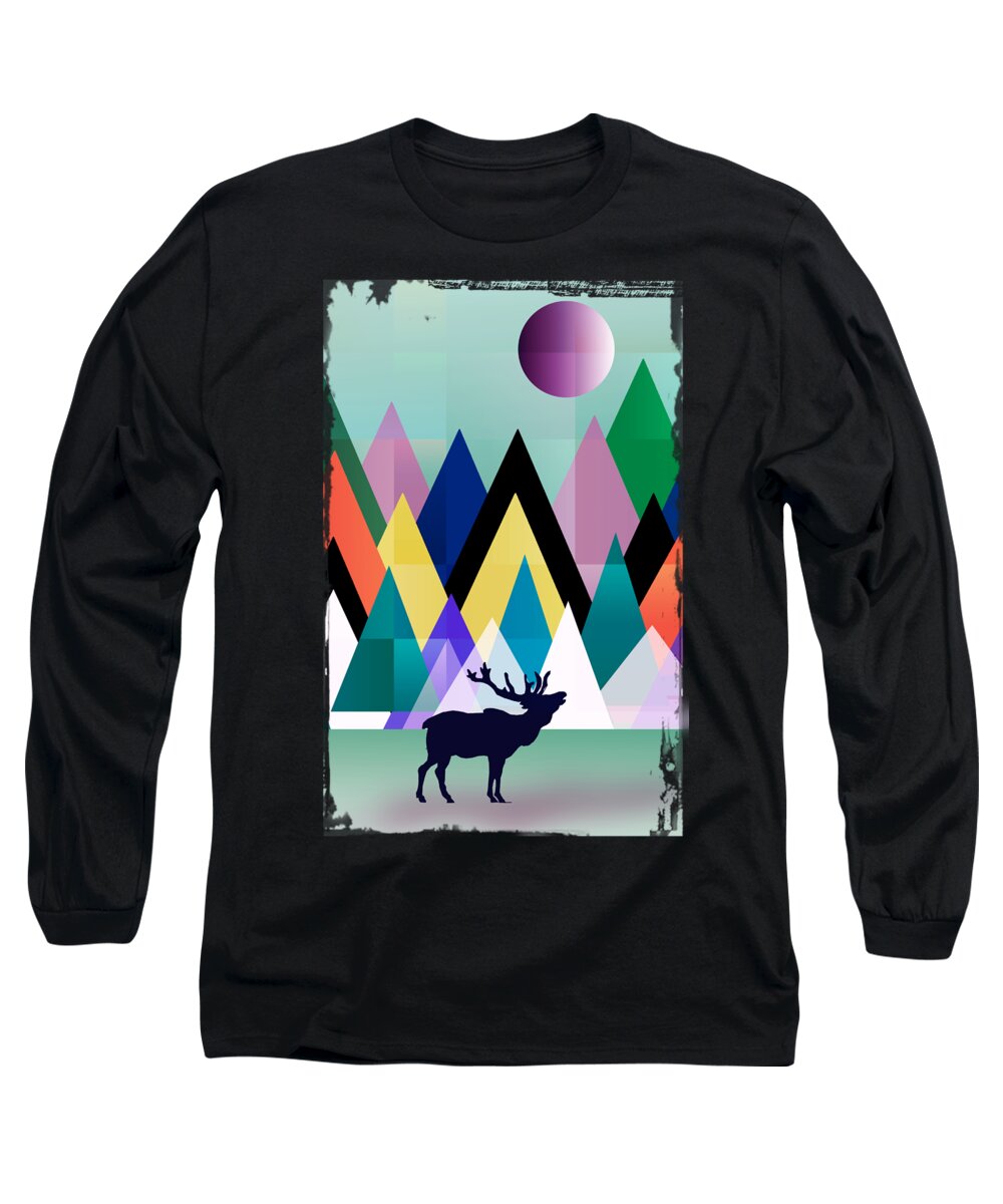 Deer Long Sleeve T-Shirt featuring the digital art Hipster Deer by Mark Ashkenazi