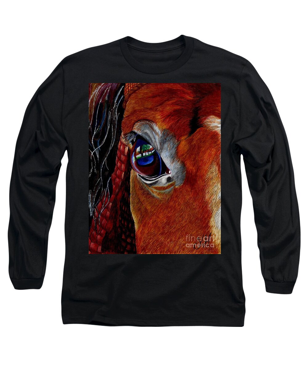 Horse Long Sleeve T-Shirt featuring the digital art Horse eye view by Yenni Harrison