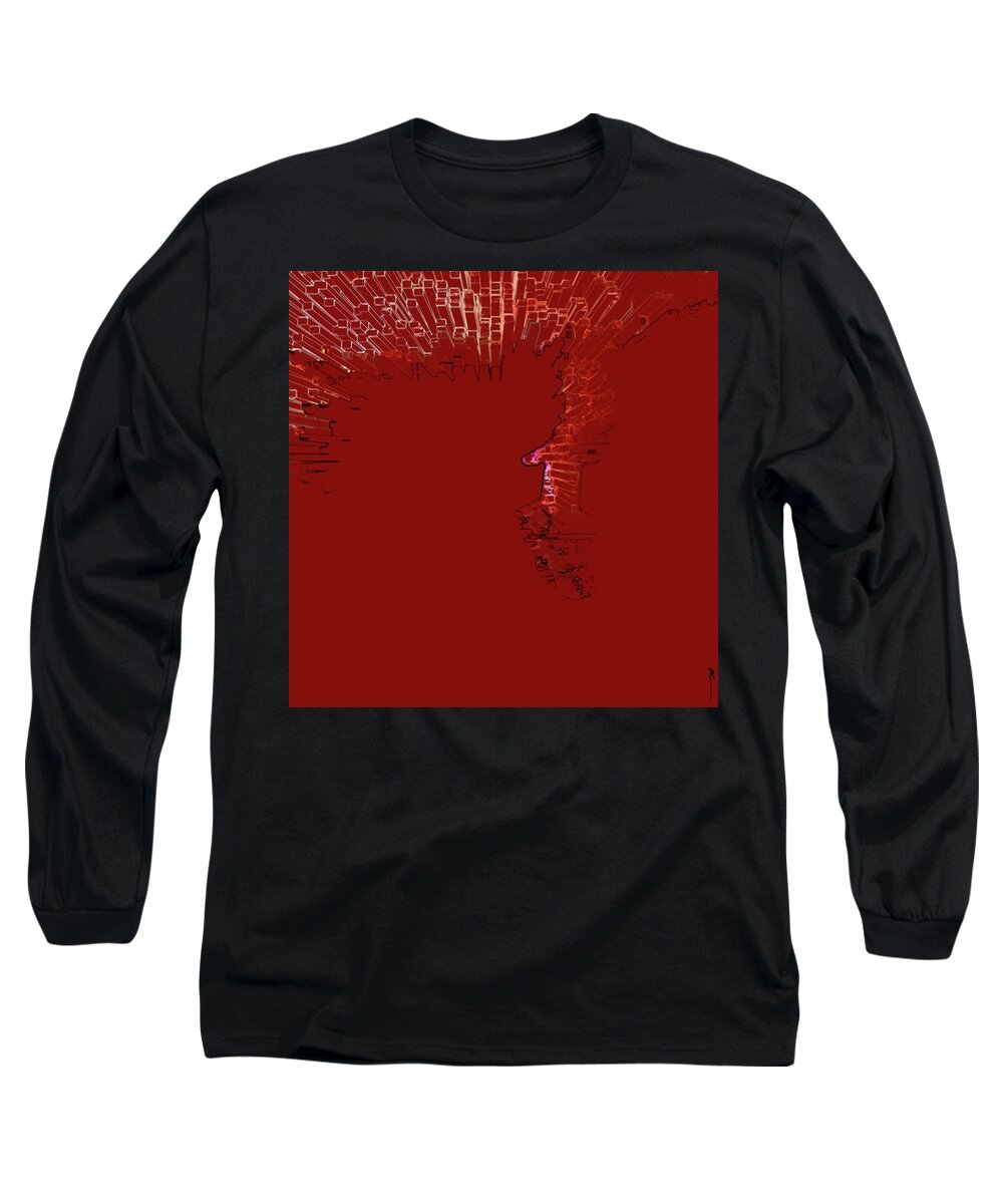 Guitar Long Sleeve T-Shirt featuring the digital art Inferno In Red #2 by Ken Walker