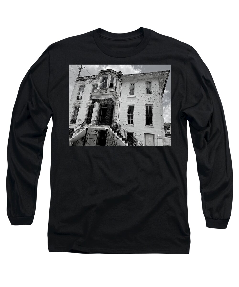 House Long Sleeve T-Shirt featuring the photograph Its History is a Mystery BW by Lee Darnell