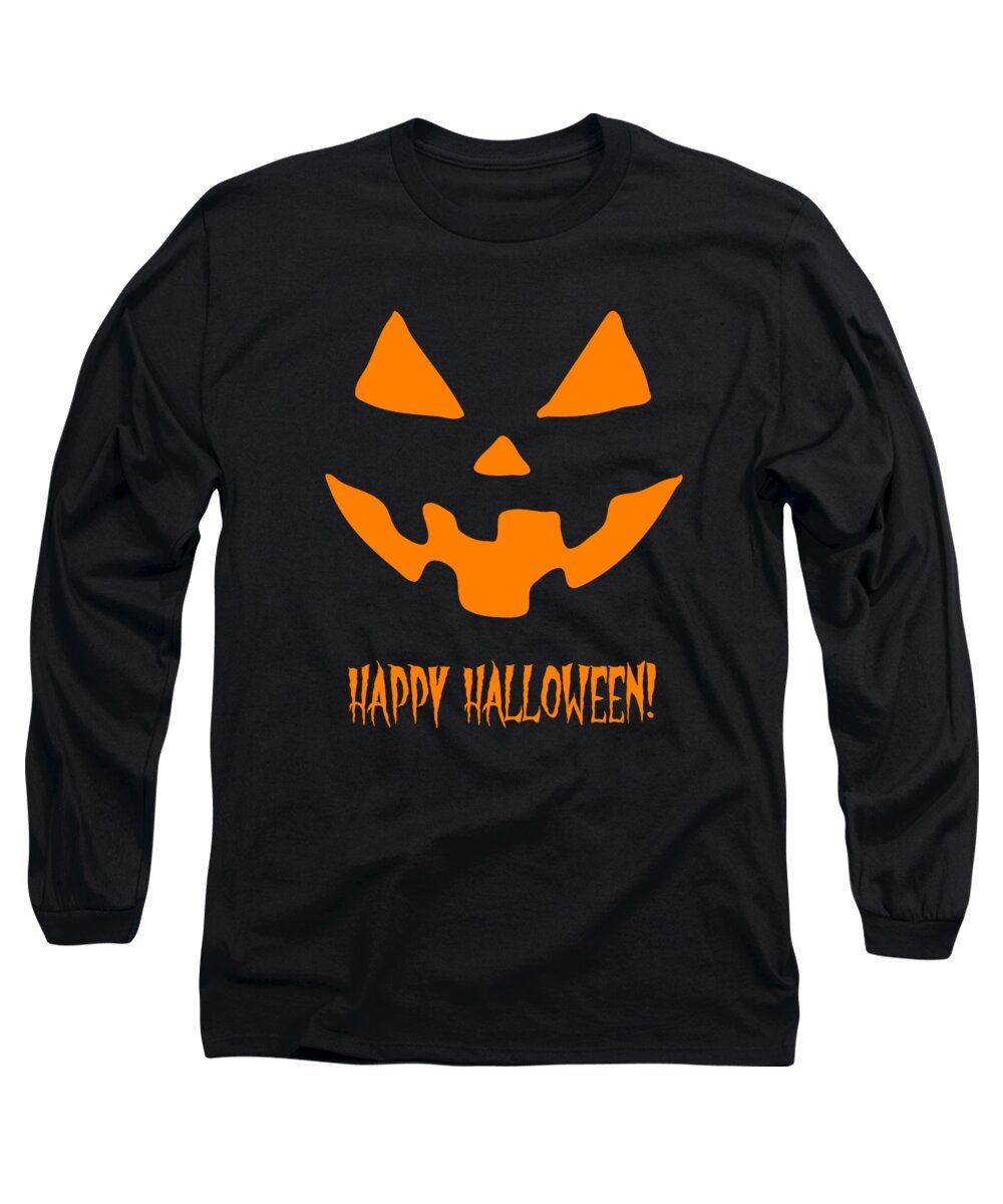 Funny Long Sleeve T-Shirt featuring the digital art Jack-O-Lantern Happy Halloween Pumpkin by Flippin Sweet Gear