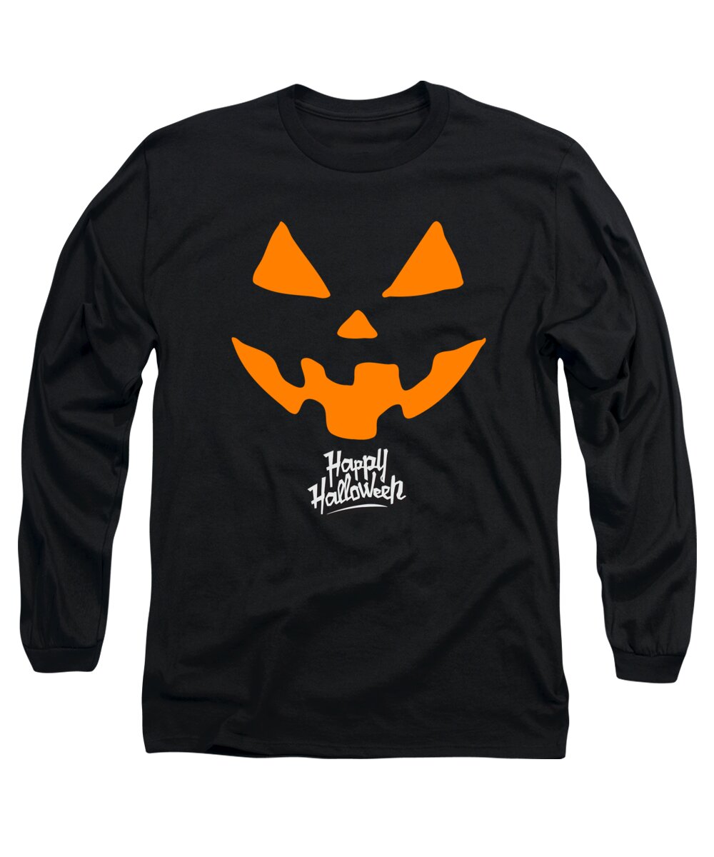 Funny Long Sleeve T-Shirt featuring the digital art Jack-O-Lantern Pumpkin Happy Halloween by Flippin Sweet Gear
