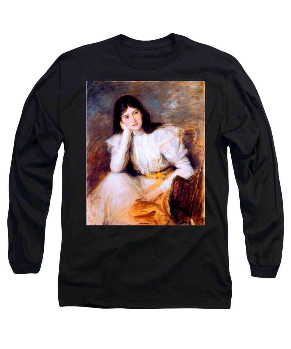 Jacques Long Sleeve T-Shirt featuring the painting Jeune Fille Reveuse Portrait De Berthi Capel 1897 by Jacques Emile Blanche