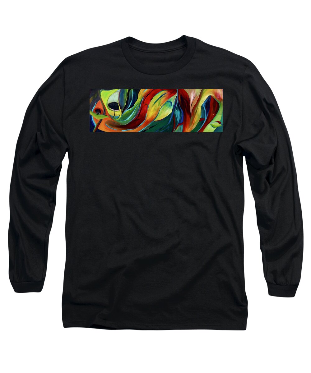Abstract Long Sleeve T-Shirt featuring the painting Jungle Gaze by Jackie Ryan