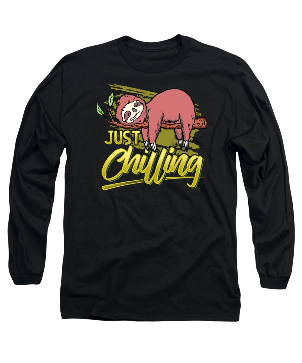 Animal Long Sleeve T-Shirt featuring the digital art Just Chilling Sloth Relax Sleep Chill by Mister Tee