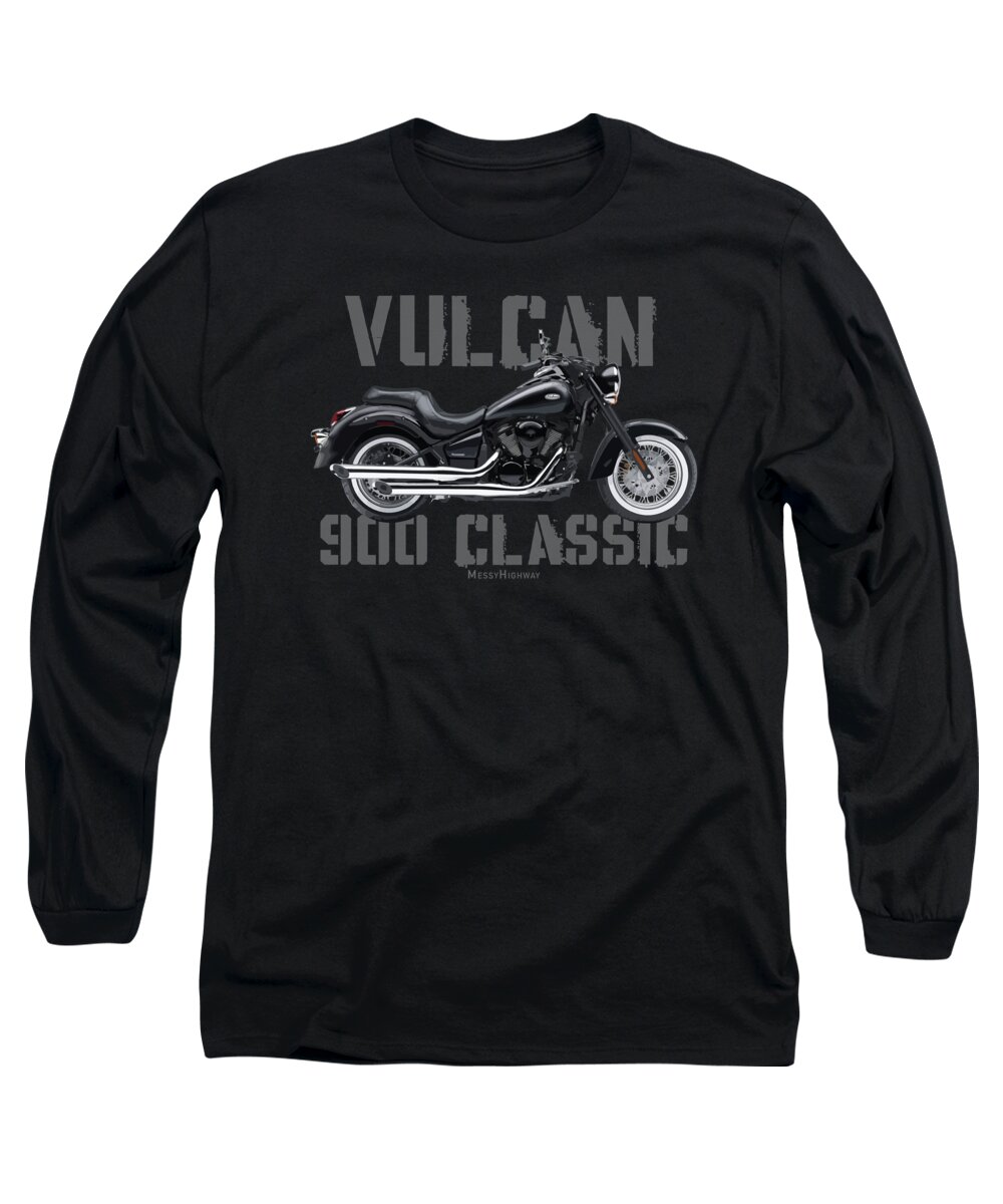Motorcycles Long Sleeve T-Shirt featuring the digital art Kawasaki Vulcan 900 Classic 19 gray, sw by Messy Highway