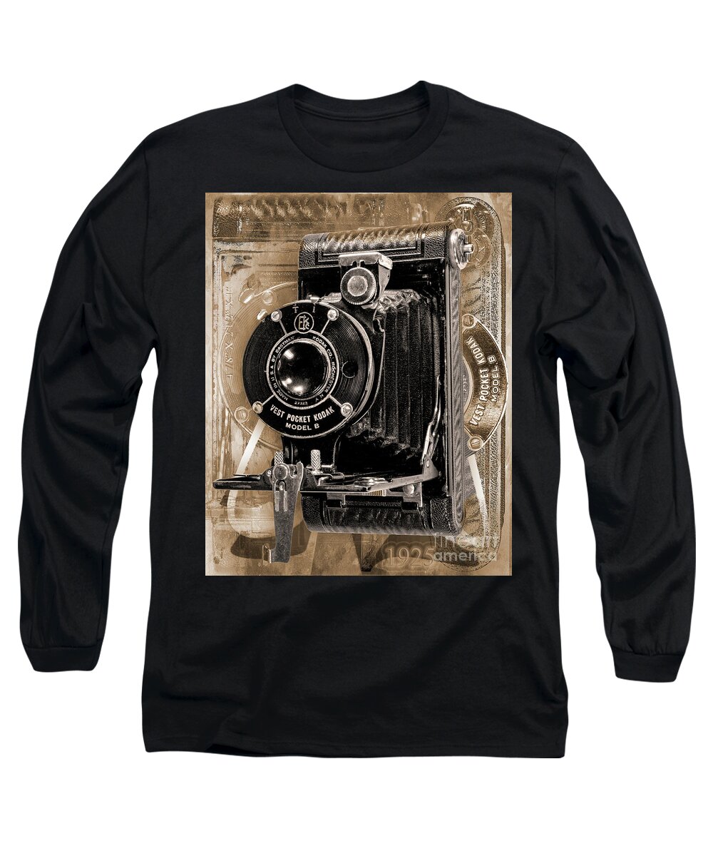 Kodak Long Sleeve T-Shirt featuring the digital art Kodak Vest Pocket Model B - Monochromatic by Anthony Ellis