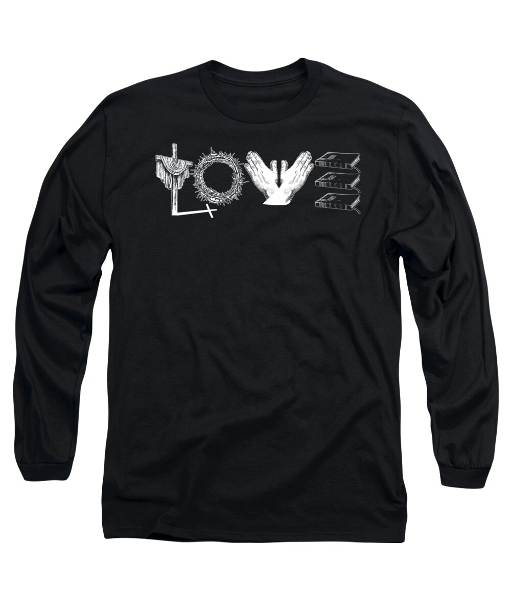 Jesus Long Sleeve T-Shirt featuring the digital art Love Crucifix Thorns Hands Bible by Jacob Zelazny