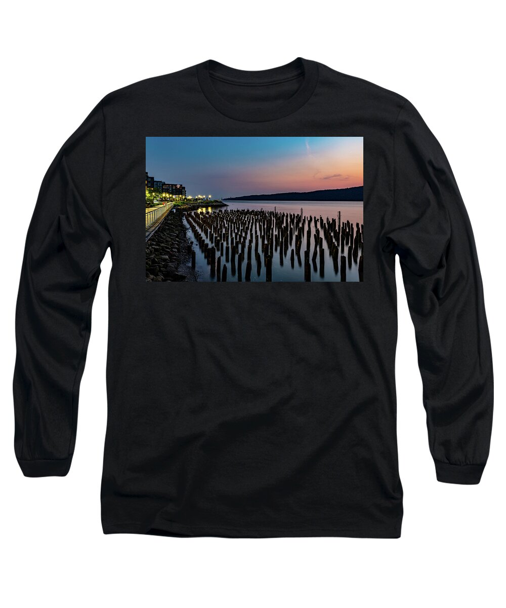 George Washington Bridge Long Sleeve T-Shirt featuring the photograph Low Tide on the Hudson by Kevin Suttlehan