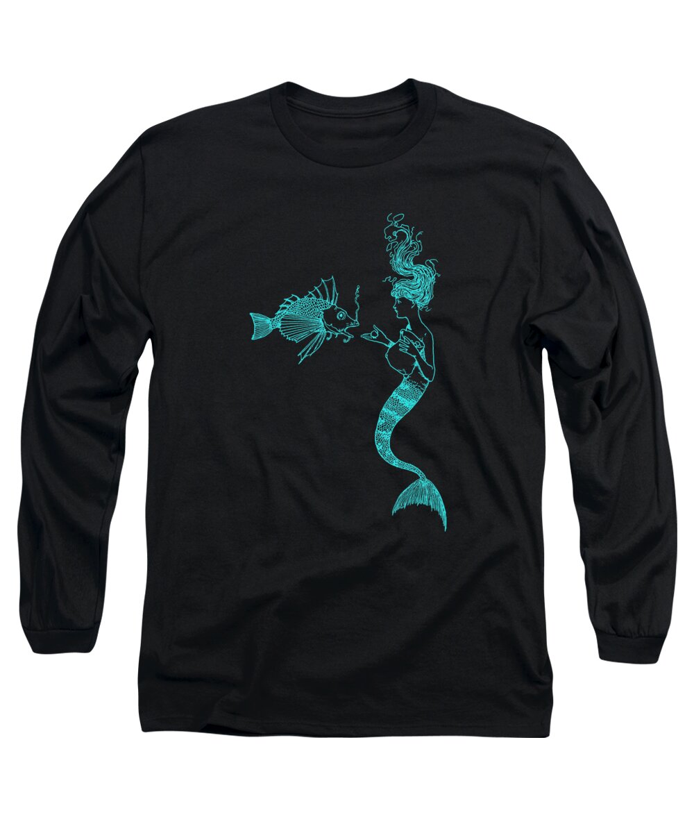 Mermaid Long Sleeve T-Shirt featuring the digital art Luminous Mermaid Scene by Madame Memento