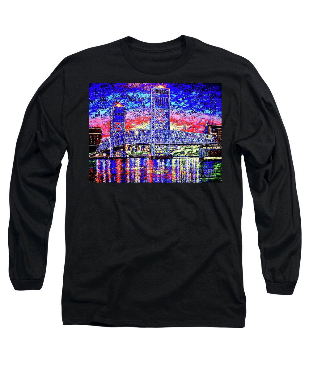 Jacksonville Long Sleeve T-Shirt featuring the painting Main St. Bridge by Viktor Lazarev