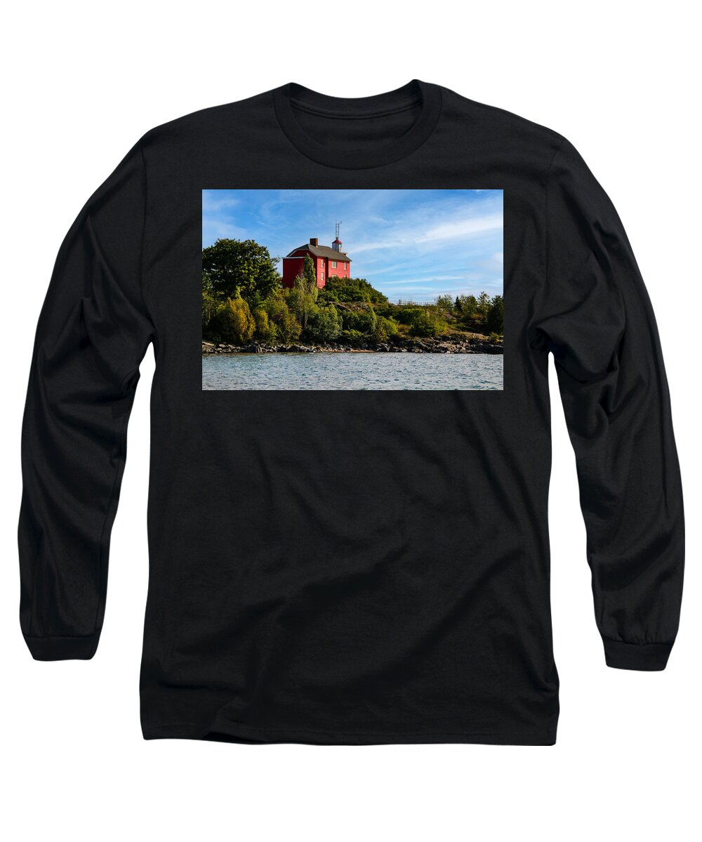 Marquette Harbor Lighthouse Long Sleeve T-Shirt featuring the photograph Marquette Harbor Light by Deb Beausoleil