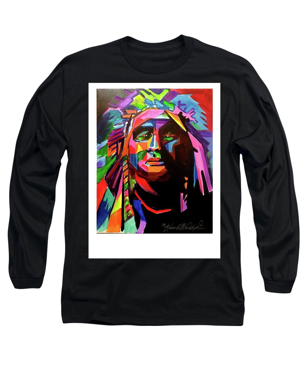 Indian Long Sleeve T-Shirt featuring the painting Me Chief by Ken Pridgeon