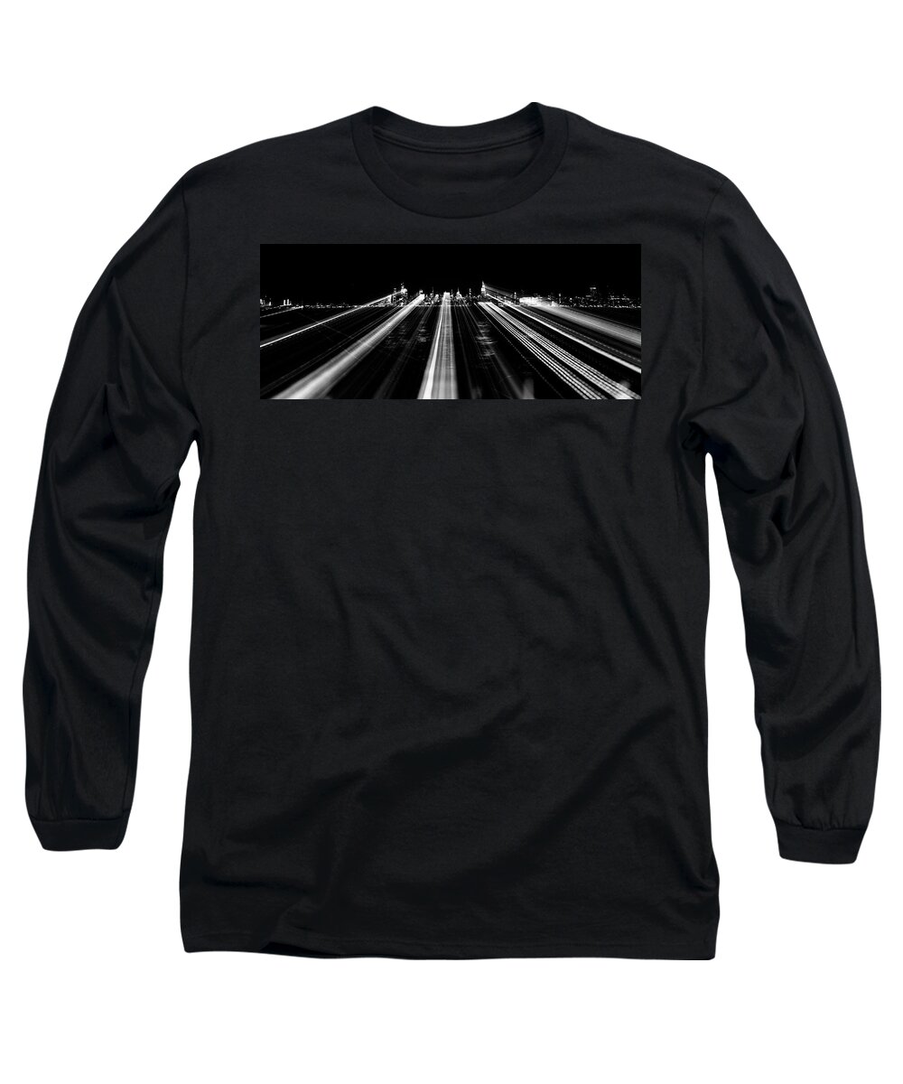 Black And White Long Sleeve T-Shirt featuring the photograph Midtown Manhattan at Night by Alina Oswald