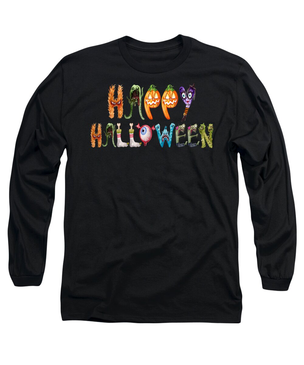 Halloween Long Sleeve T-Shirt featuring the digital art Monster Funny Halloween Typography by Doreen Erhardt