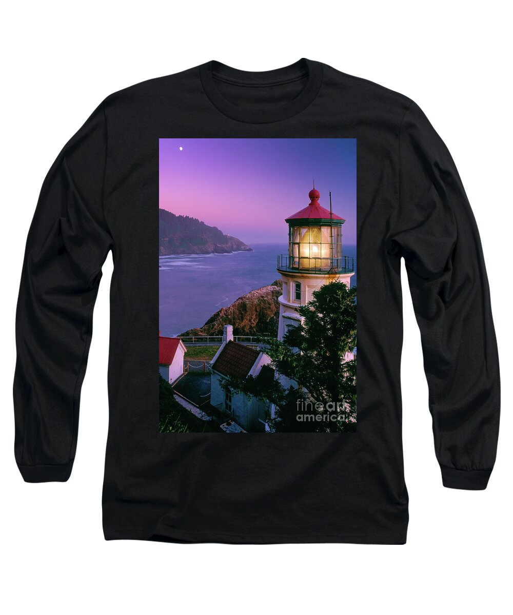 America Long Sleeve T-Shirt featuring the photograph Moon over Heceta Head by Inge Johnsson
