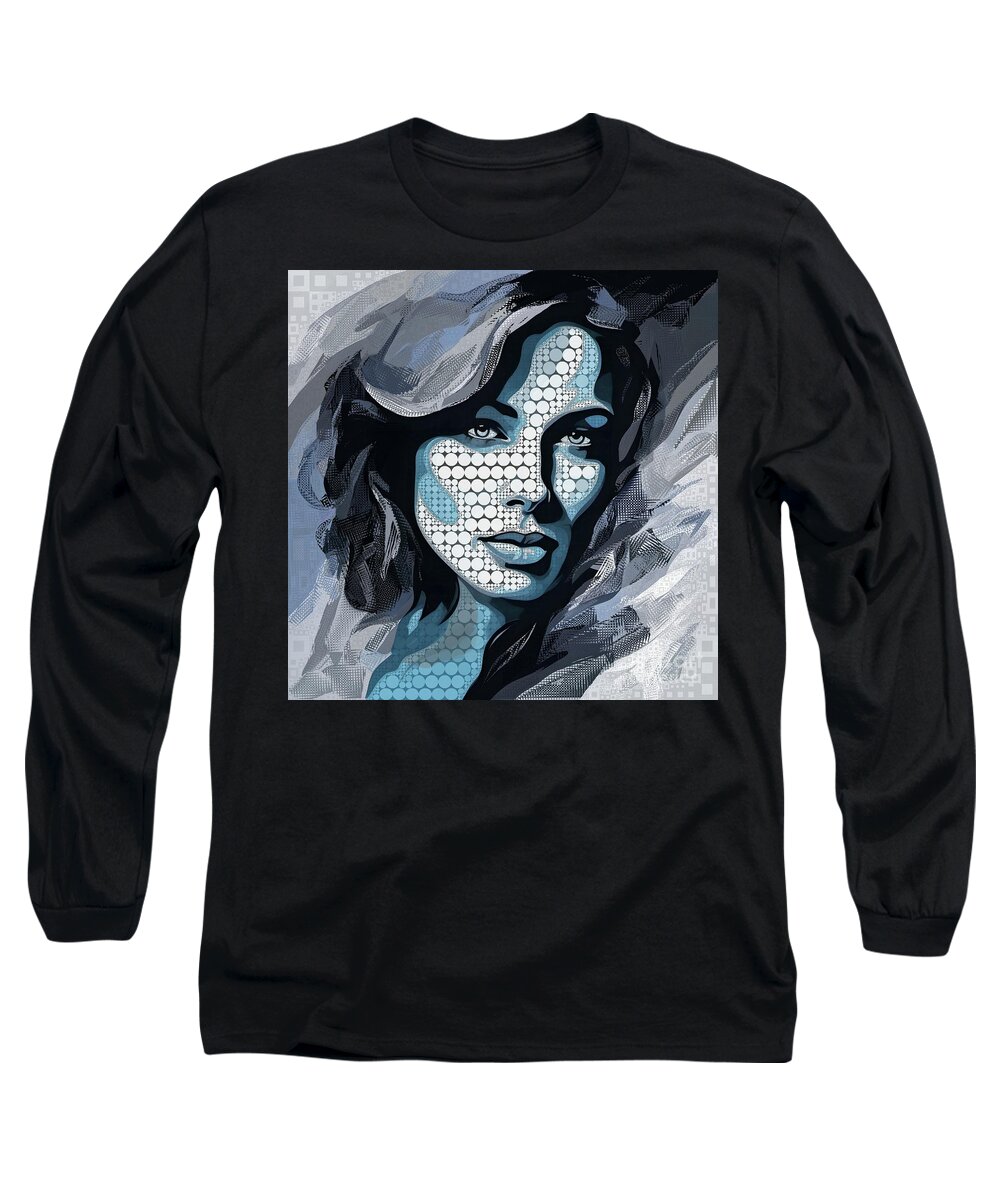 Abstract Long Sleeve T-Shirt featuring the digital art Mosaic Style Abstract Portrait - 02852 by Philip Preston