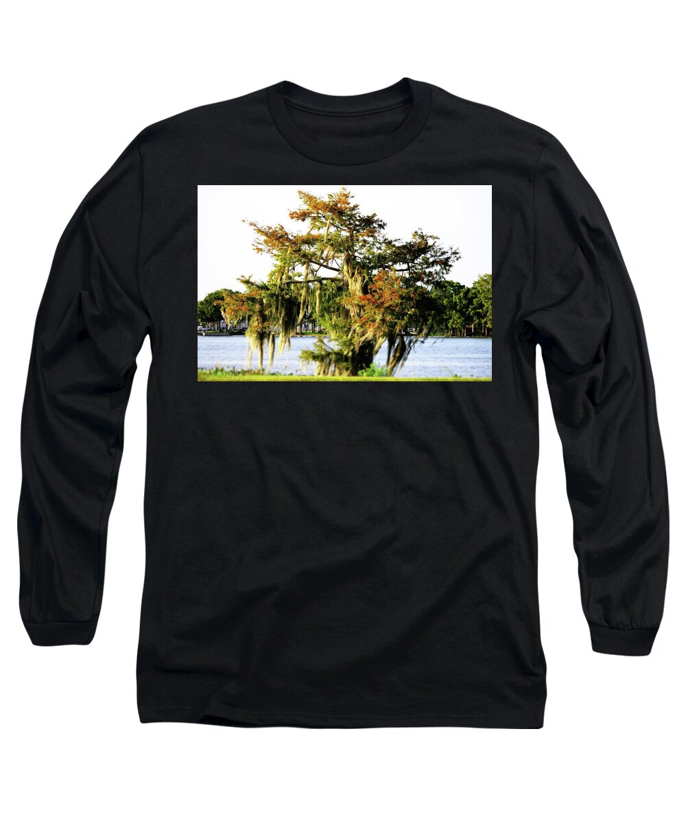 #moss Long Sleeve T-Shirt featuring the photograph Moss Covered Tree on a Riverbank by Philip And Robbie Bracco