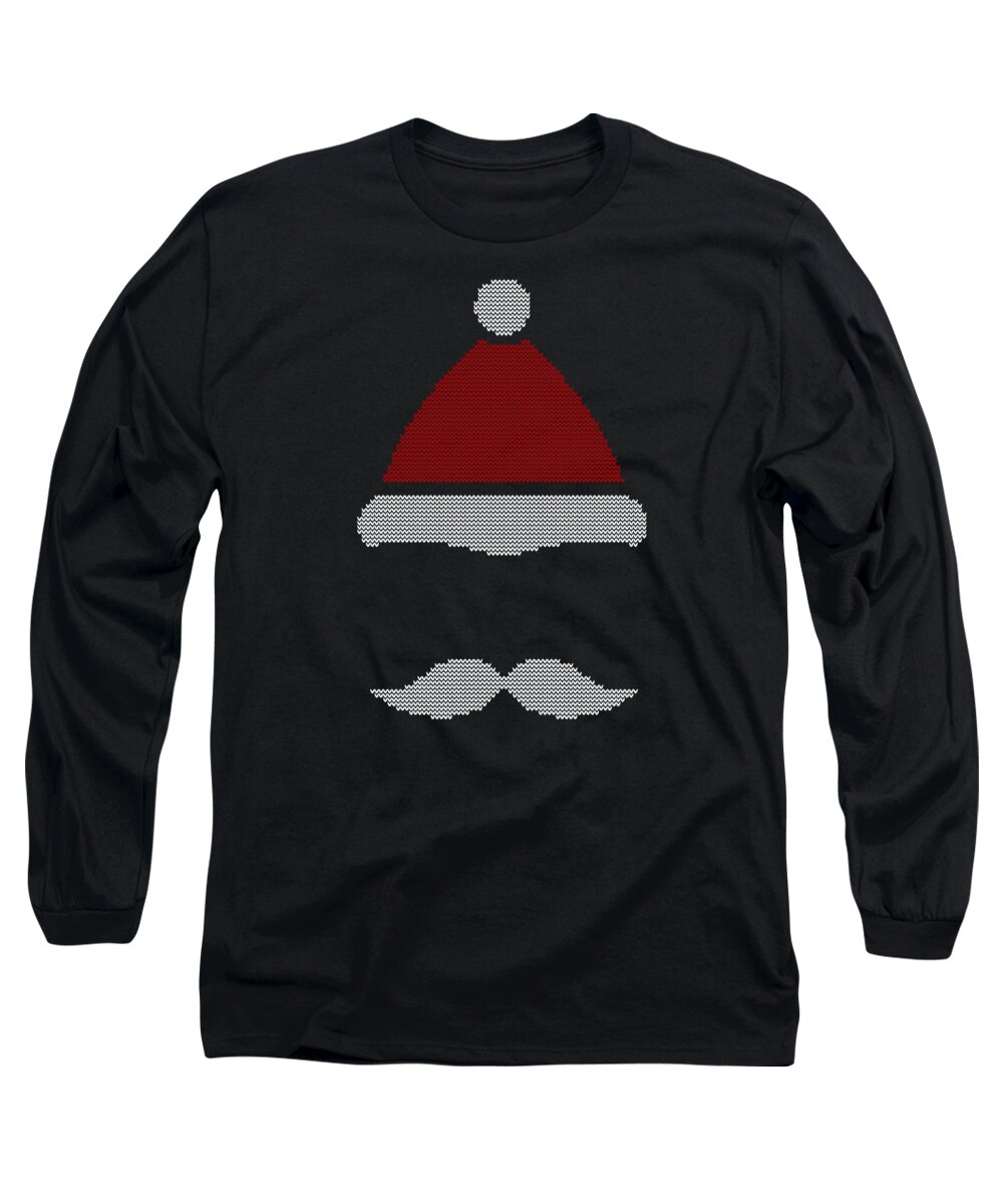 Christmas 2023 Long Sleeve T-Shirt featuring the digital art Mustache Santa Hat Ugly Christmas Sweater by Flippin Sweet Gear