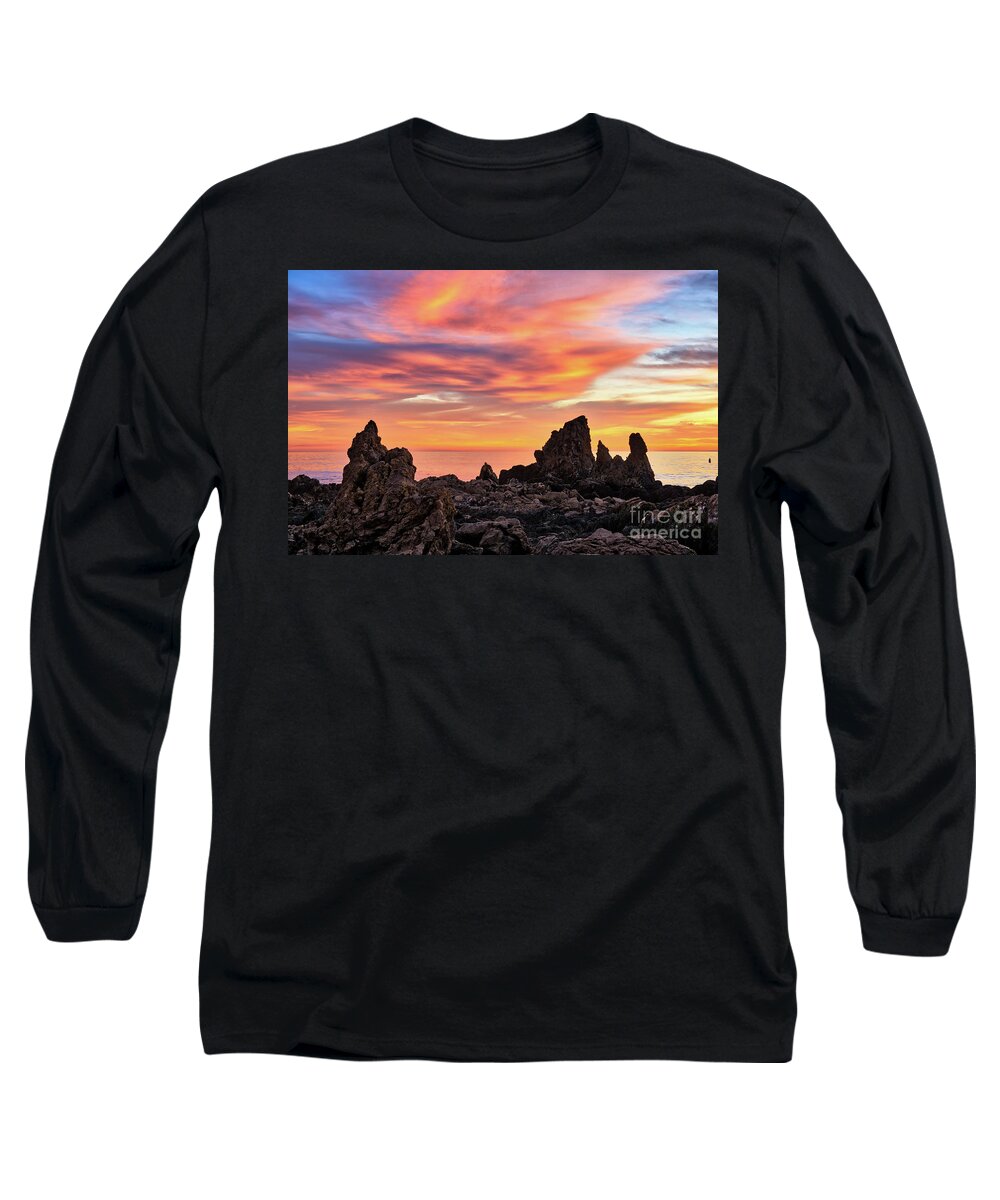 Negative Long Sleeve T-Shirt featuring the photograph Negative Low Tide Sunset by Eddie Yerkish