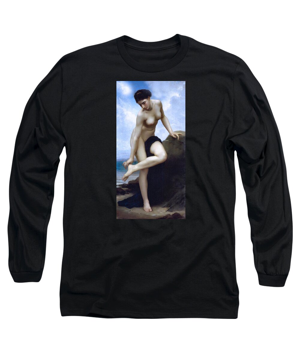 Nude By The Sea Long Sleeve T-Shirt featuring the painting Nude By The Sea by Georgiana Romanovna