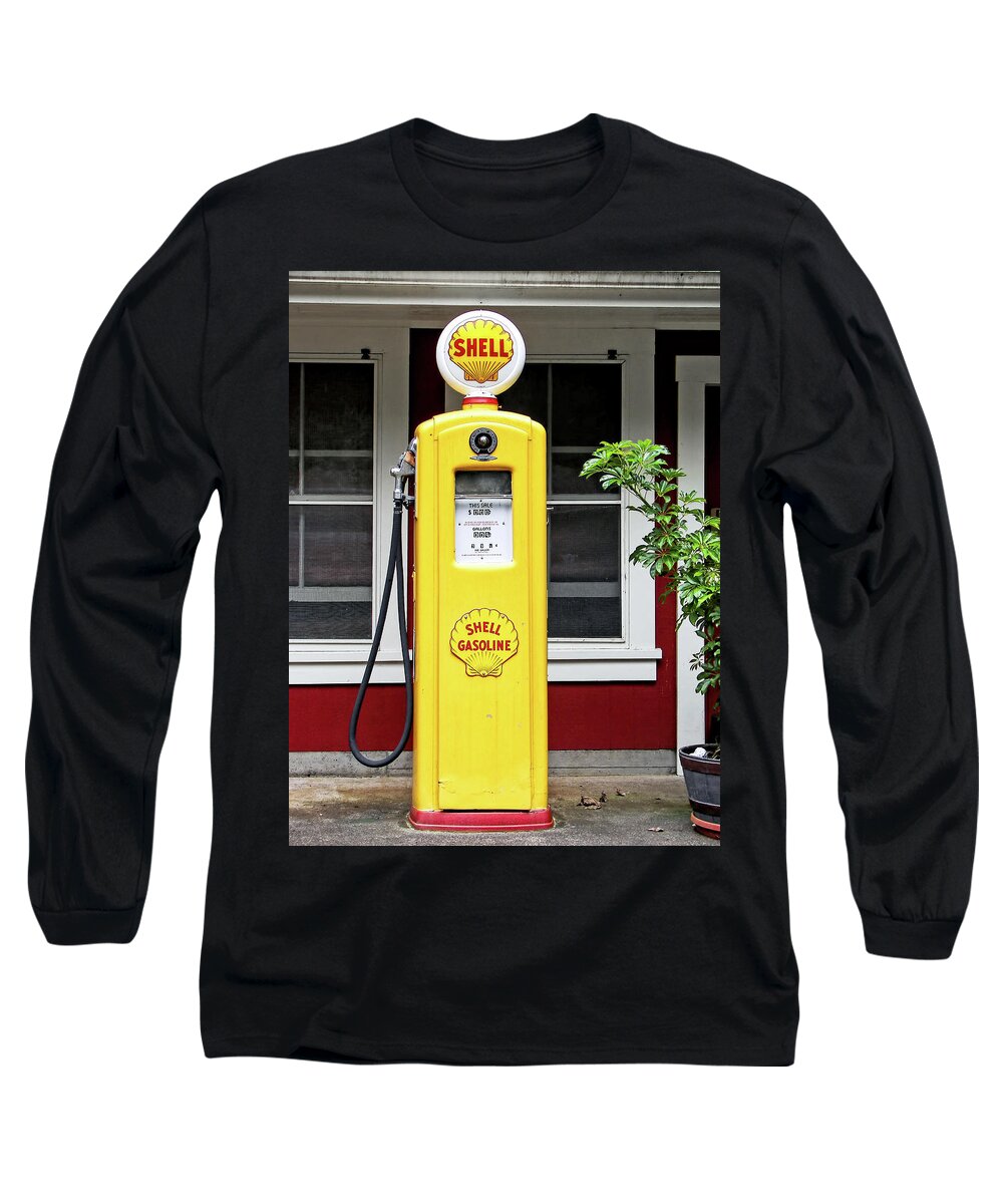 Old Time Long Sleeve T-Shirt featuring the photograph Old Time Gas Pump by David Lawson