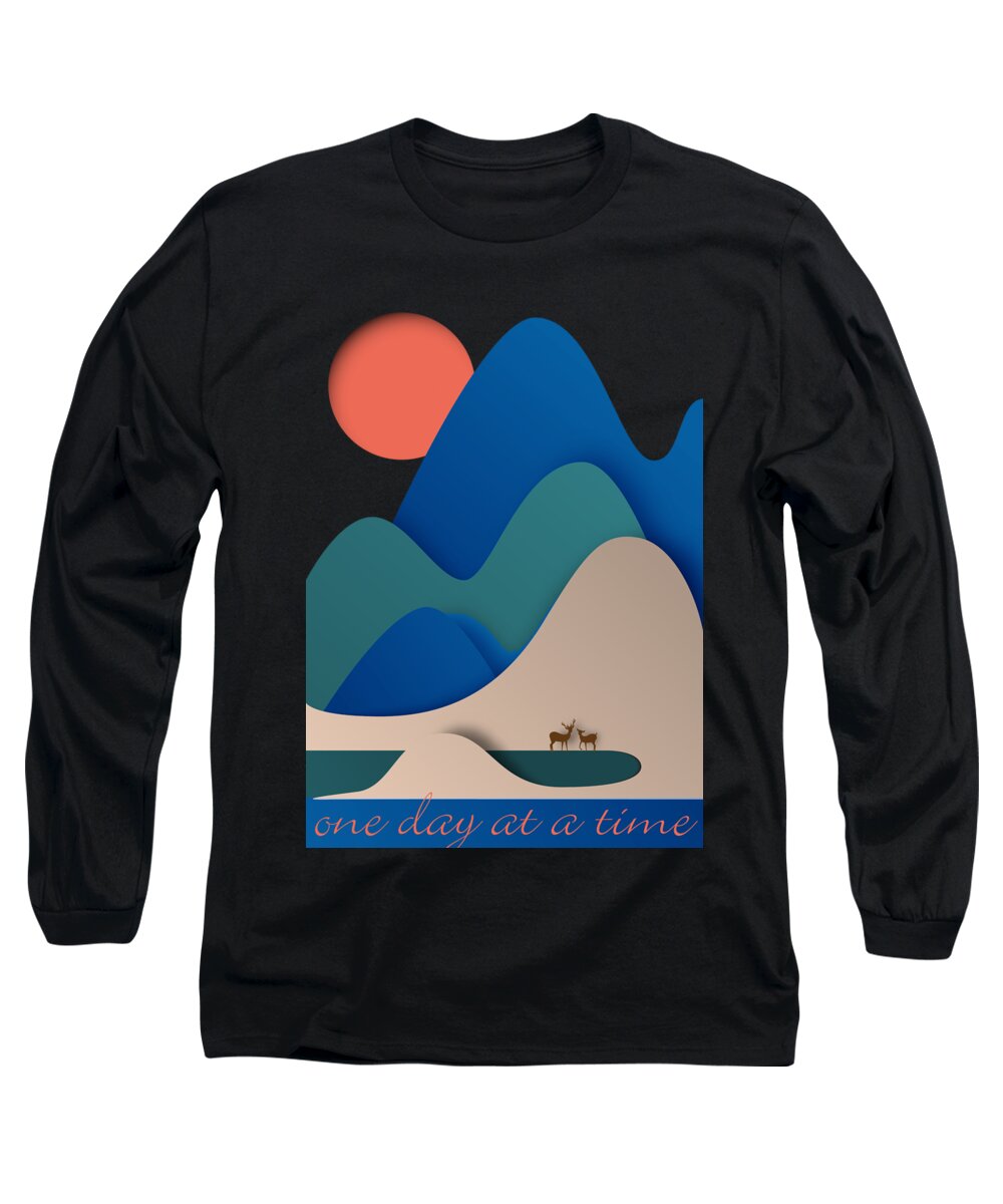 Sobriety Long Sleeve T-Shirt featuring the painting One Day At A Time AA Sober Sunrise Tee Tees T-Shirt NA 2 by Tony Rubino